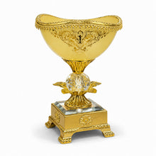 Cream and Gold-Tone Pedestal Dessert Bowl with Ornate Base, 8.5 Inch