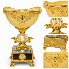 Cream and Gold-Tone Pedestal Dessert Bowl with Ornate Base, 8.5 Inch