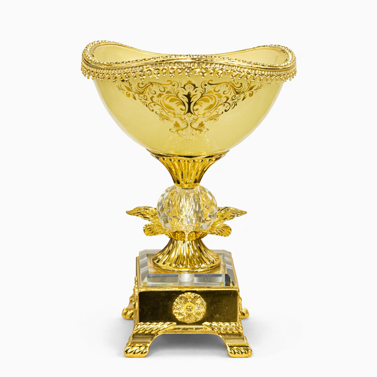 Luxury Gold-Rim Cream Pedestal Dessert Bowl