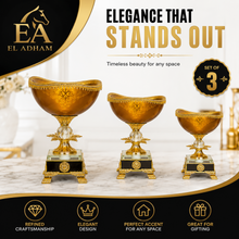 Gold-Rim Gold-Tone Pedestal Candy Bowls with Ornate Bases, Set of 3
