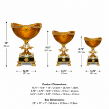 Gold-Rim Gold-Tone Pedestal Candy Bowls with Ornate Bases, Set of 3