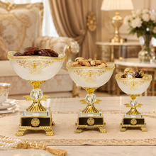 Gold-Rim White Pedestal Candy Bowls with Ornate Bases, Set of 3