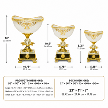 Gold-Rim White Pedestal Candy Bowls with Ornate Bases, Set of 3