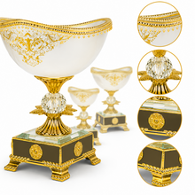 Gold-Rim White Pedestal Candy Bowls with Ornate Bases, Set of 3