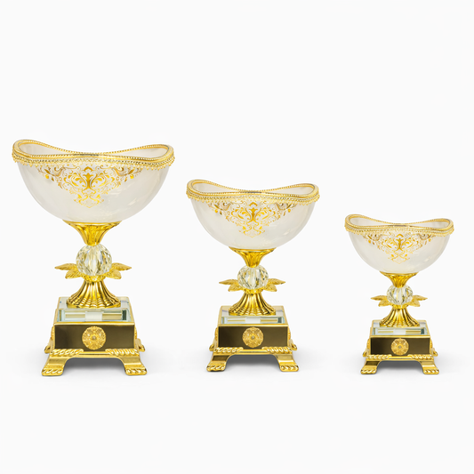 Luxury Gold-Rim White Pedestal Candy Bowls - Set of 3