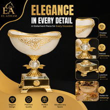 Gold-Rim White Pedestal Dessert Bowl with Ornate Base, 8.5 Inch