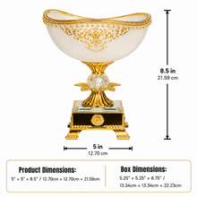 Gold-Rim White Pedestal Dessert Bowl with Ornate Base, 8.5 Inch