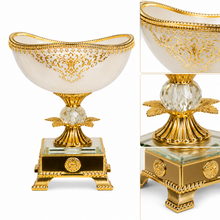 Gold-Rim White Pedestal Dessert Bowl with Ornate Base, 8.5 Inch