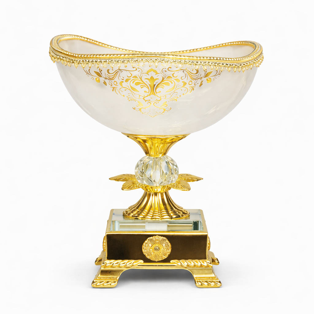 Luxury Gold-Rim White Pedestal Dessert Bowl