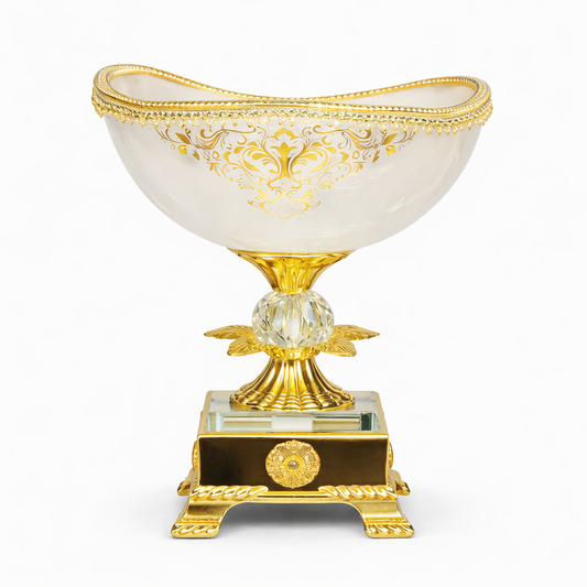 Luxury Gold-Rim White Pedestal Dessert Bowl