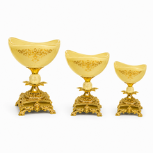 Elegant Cream Pedestal Candy Bowls Set of 3 with Gold-Tone Decorative Bases
