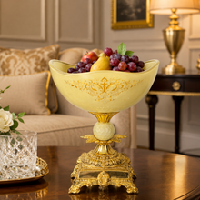 Elegant Cream Pedestal Dessert Bowl with Gold-Tone Ornate Base, 8.5 Inch