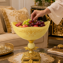 Elegant Cream Pedestal Dessert Bowl with Gold-Tone Ornate Base, 8.5 Inch