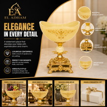 Elegant Cream Pedestal Dessert Bowl with Gold-Tone Ornate Base, 8.5 Inch