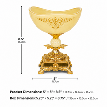 Elegant Cream Pedestal Dessert Bowl with Gold-Tone Ornate Base, 8.5 Inch