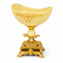 Elegant Cream Pedestal Dessert Bowl with Gold-Tone Ornate Base, 8.5 Inch