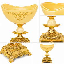 Elegant Cream Pedestal Dessert Bowl with Gold-Tone Ornate Base, 8.5 Inch