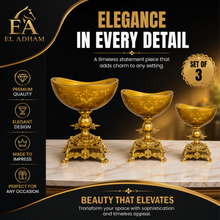 Elegant Gold-Tone Pedestal Candy Bowls with Ornate Bases, Set of 3