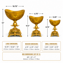 Elegant Gold-Tone Pedestal Candy Bowls with Ornate Bases, Set of 3