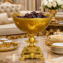 Elegant Gold-Tone Pedestal Dessert Bowl with Ornate Base, 8.5 Inch