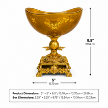 Elegant Gold-Tone Pedestal Dessert Bowl with Ornate Base, 8.5 Inch