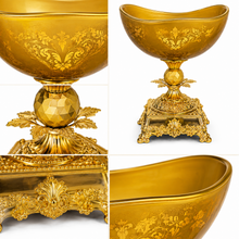 Elegant Gold-Tone Pedestal Dessert Bowl with Ornate Base, 8.5 Inch
