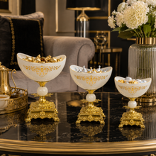 Elegant White Pedestal Candy Bowls Set of 3 with Gold-Tone Decorative Bases