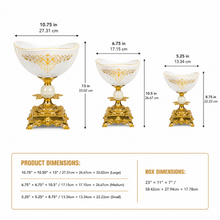 Elegant White Pedestal Candy Bowls Set of 3 with Gold-Tone Decorative Bases