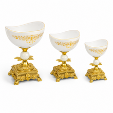 Elegant White Pedestal Candy Bowls Set of 3 with Gold-Tone Decorative Bases