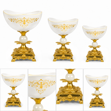 Elegant White Pedestal Candy Bowls Set of 3 with Gold-Tone Decorative Bases