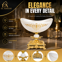 Elegant White Pedestal Dessert Bowl with Ornate Gold-Tone Base, 8.5 Inch