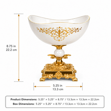 Elegant White Pedestal Dessert Bowl with Ornate Gold-Tone Base, 8.5 Inch