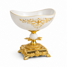 Elegant White Pedestal Dessert Bowl with Ornate Gold-Tone Base, 8.5 Inch