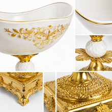 Elegant White Pedestal Dessert Bowl with Ornate Gold-Tone Base, 8.5 Inch