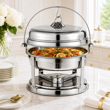 20 L Stainless Steel Buffet Chafer Food Warmer-Round Roll-Top Catering Chafing Dish