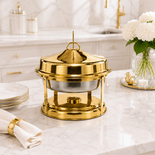20 L Luxury Gold Stainless Steel Buffet Server with Glass Window Lid Food Warmer