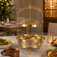 Premium Gold Ornate Chafing Dish with Hanging Lid-Decarative Buffet Food Warmer