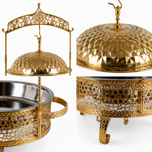 Premium Gold Ornate Chafing Dish with Hanging Lid-Decarative Buffet Food Warmer