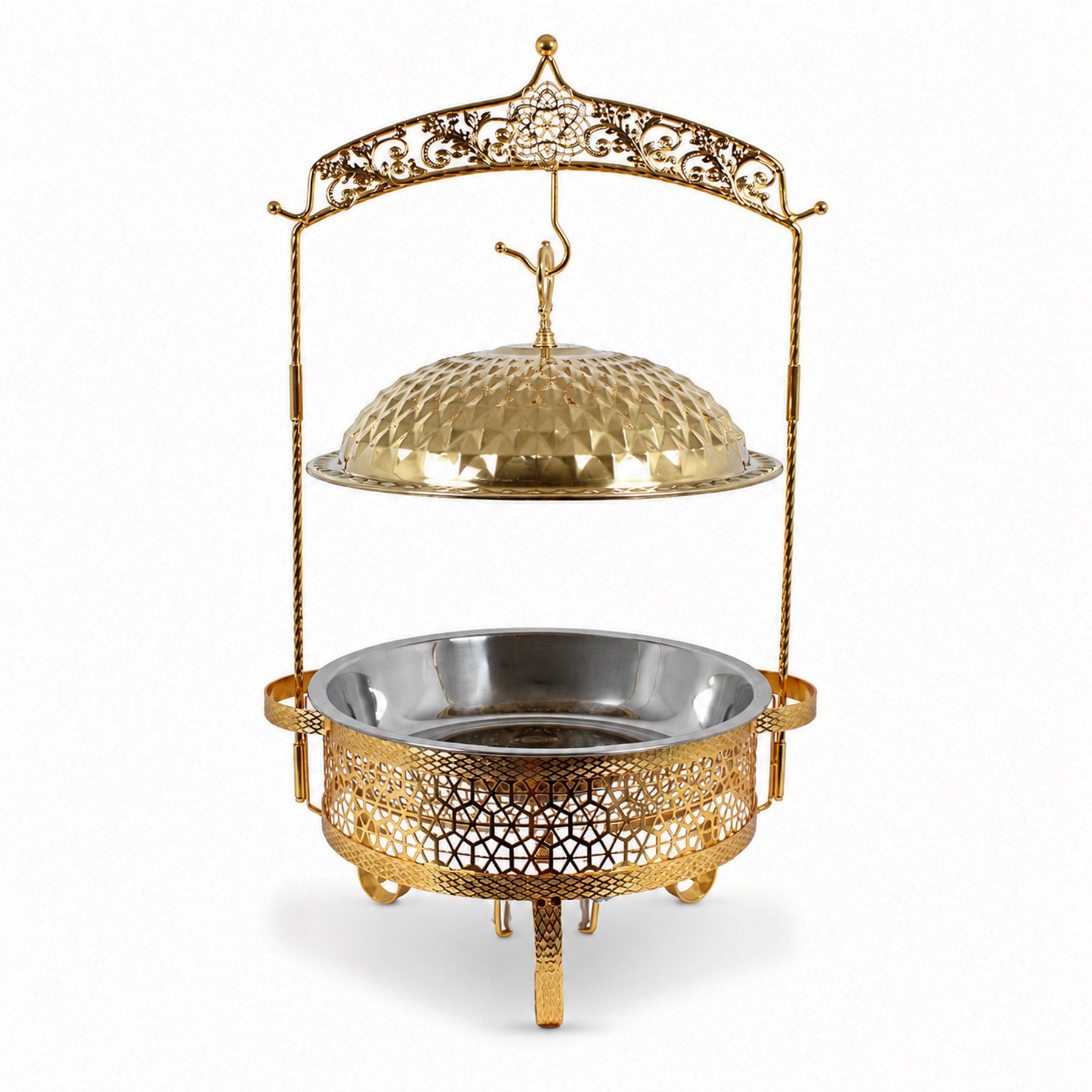 Premium Gold Ornate Chafing Dish with Hanging Lid-Decarative Buffet Food Warmer