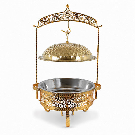Premium Gold Ornate Chafing Dish with Hanging Lid-Decarative Buffet Food Warmer