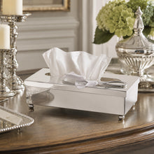 Silver Stainless Steel Tissue Box Cover with Floral Accent, 10.5 Inch