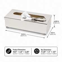 Silver Stainless Steel Tissue Box Cover with Floral Accent, 10.5 Inch