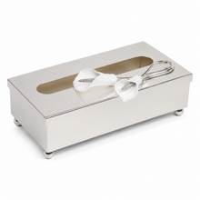 Silver Stainless Steel Tissue Box Cover with Floral Accent, 10.5 Inch