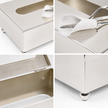 Silver Stainless Steel Tissue Box Cover with Floral Accent, 10.5 Inch
