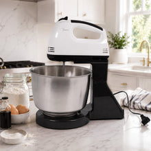 Electric Stand Mixer with Stainless Steel Bowl, White and Black