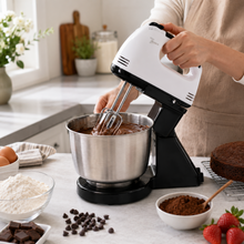 Electric Stand Mixer with Stainless Steel Bowl, White and Black