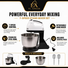 Electric Stand Mixer with Stainless Steel Bowl, White and Black