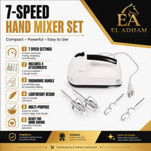 7-Speed Electric Hand Mixer with Beaters and Dough Hooks, White