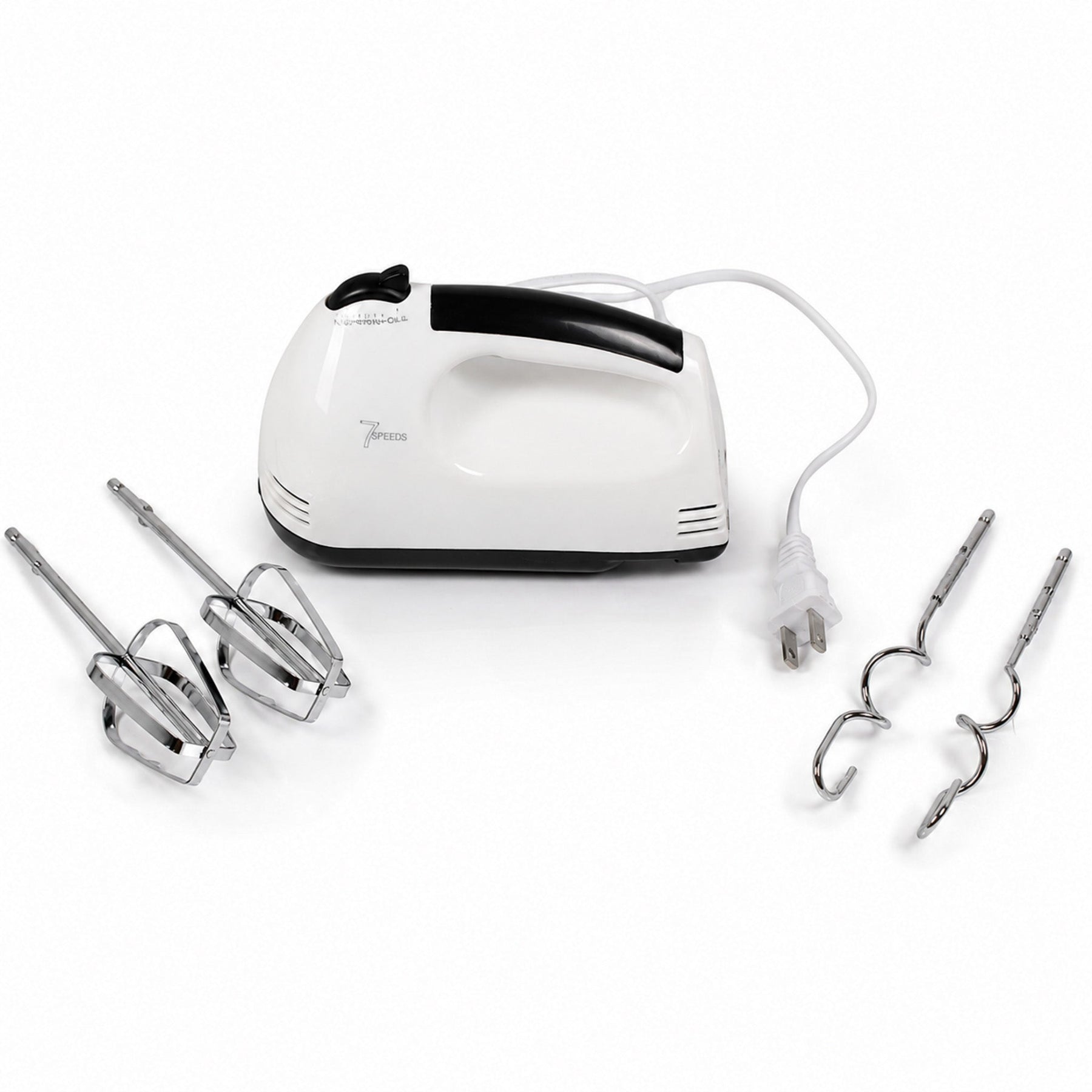 7-Speed Electric Hand Mixer with Beaters and Dough Hooks, White
