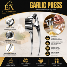 Stainless Steel Garlic Press Crusher with Long Handles, 6.5 Inch